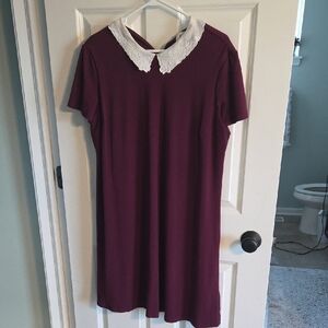 Preppy Elle Burgundy Dress with White Collar
